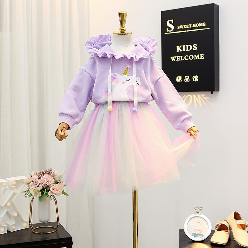 (FW) Setelan Rok Unicorn Premium Baju Setelan Anak Perempuan Import Berkualitas