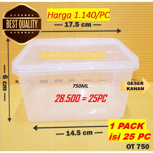 BISA RETUR! isi 25PC Thinwall 750ml KOTAK MAKAN PLASTIK / kontainer makan  isi OT 750 OTIPACK