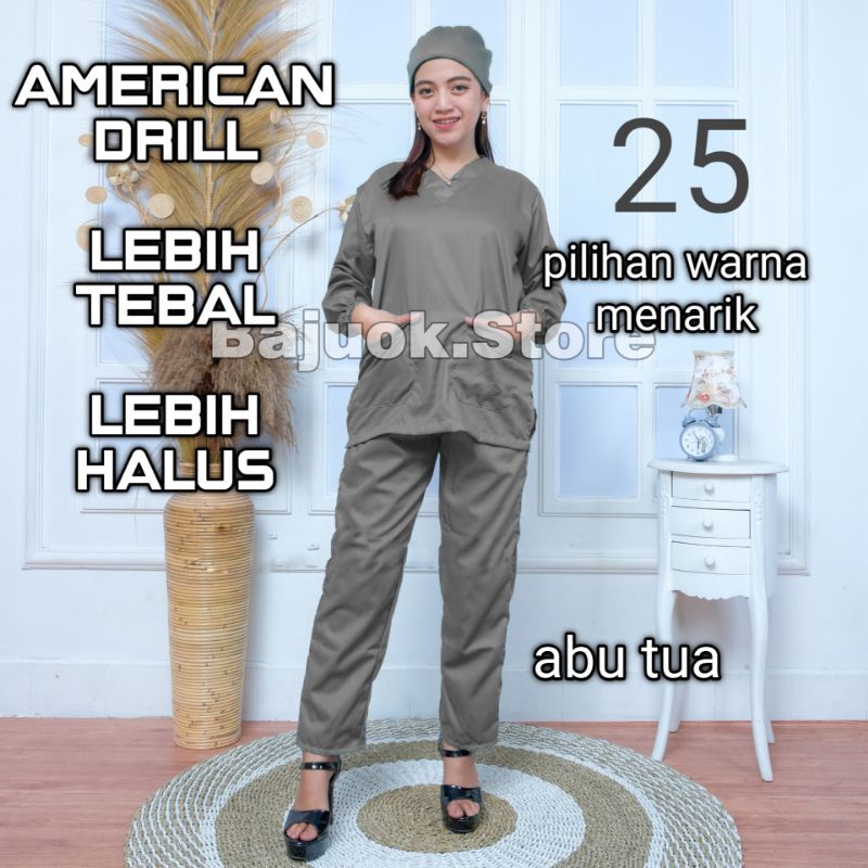 baju ok lengan panjang baju jaga perawat jaga dokter baju scrub medis american drill bukan toyobo bukan dua saudara  baju  ok lengan pendek