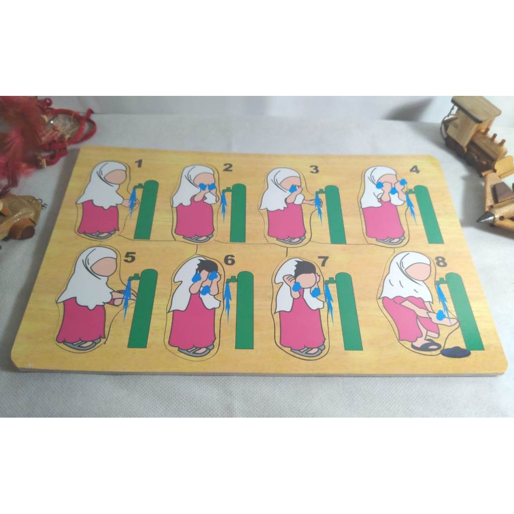 PUZZLE KAYU MAINAN EDUKASI PUZZLE GAMBAR GERAKAN WUDHU WANITA. RIENS COLLECTIONS