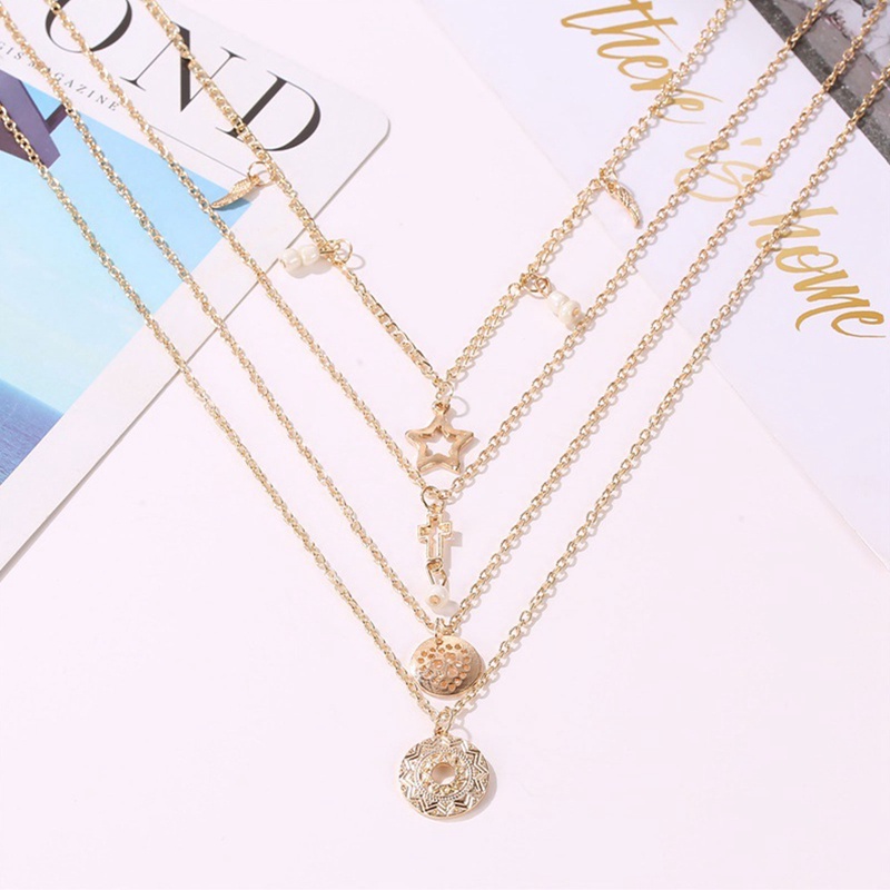 Kalung Rantai Multi Layer Dengan Liontin Bintang Gaya Retro Eropa Amerika