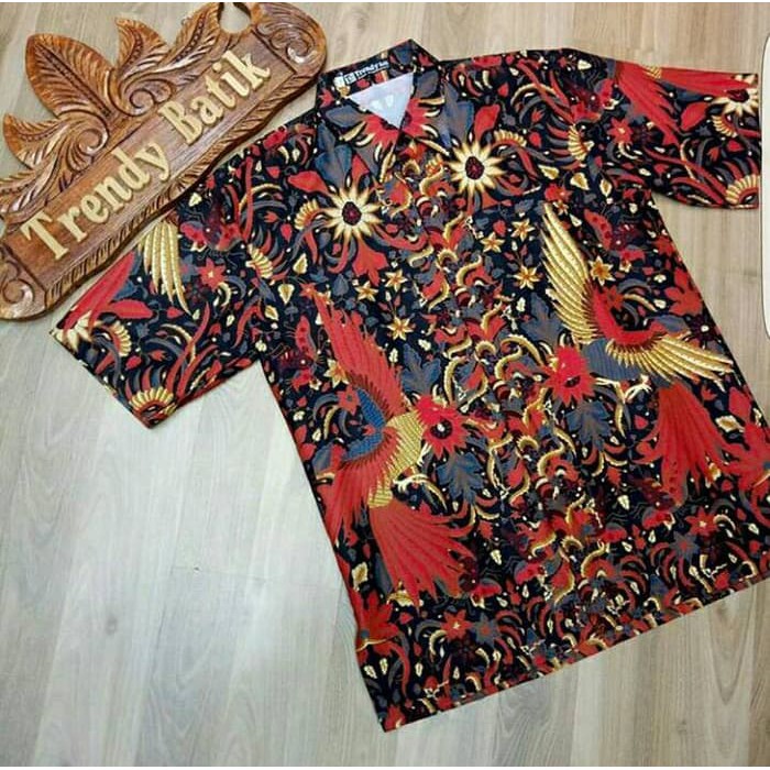 Trendi 2018 Baju batik kemeja hem pendek pria katun baru mewah moderen