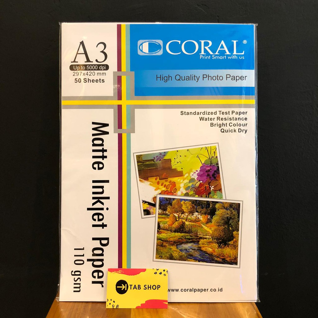 

TAB SHOP - CORAL MATTE INKJET PAPER A3 110 GSM 50 SHEETS - CORAL KERTAS MATTE INKJET A3 110 GSM 50 SHEETS
