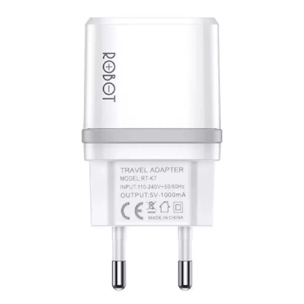 Charger ROBOT K7 ORIGINAL Quick Charge Output 5V/1A Charger ROBOT K7 With Cable Micro USB 1m-Casan Android Support All Smartphone