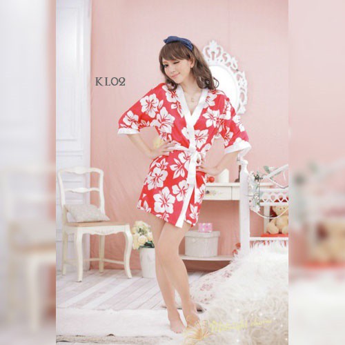 [PALING LARIS] PIYAMA KIMONO LINGERIE KIMONO BAJU TIDUR WANITA MOTIF MERAH KL02