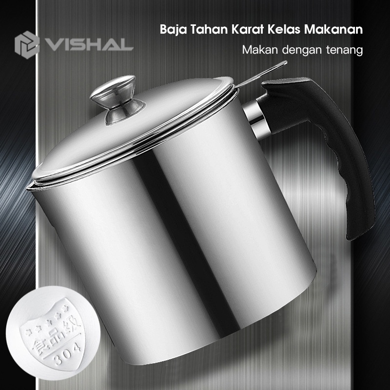 VISHAL OIL POT SARINGAN STAINLESS MINYAK GORENG SISA WADAH JELANTAH 1.2L Filter Oli Berkualitas Tinggi