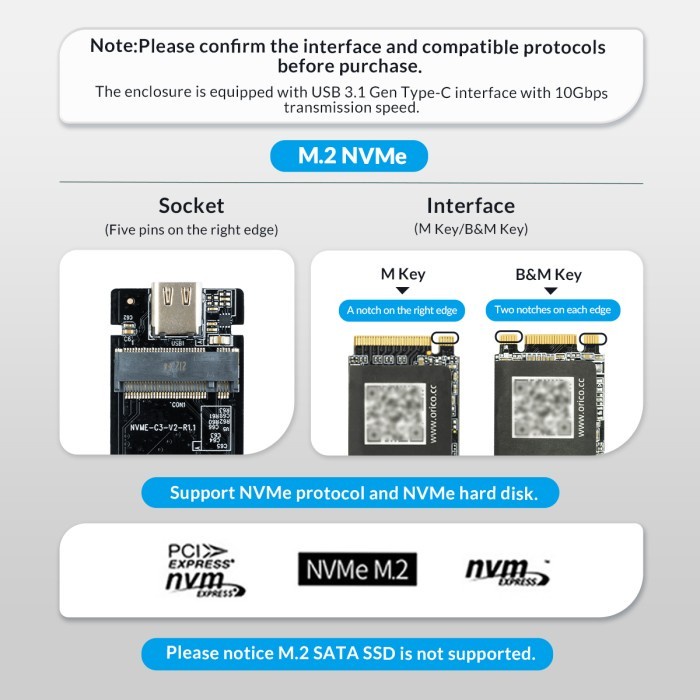 ORICO HM2C3 USB3.1 Gen1 Type-C 6Gbps M.2 SATA SSD Enclosure