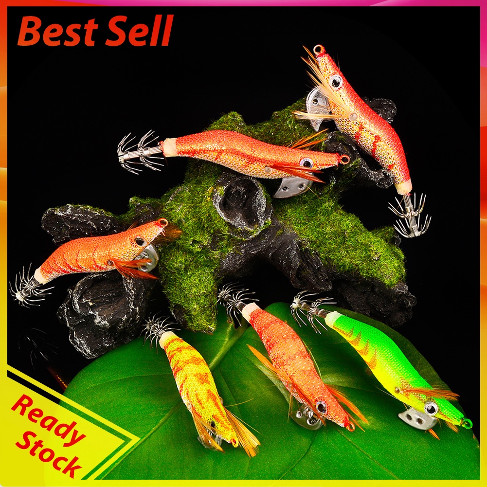 Squid Bait Wood Shrimp Jig Hook Fishing Octopus Cuttlefish Artificial Lure