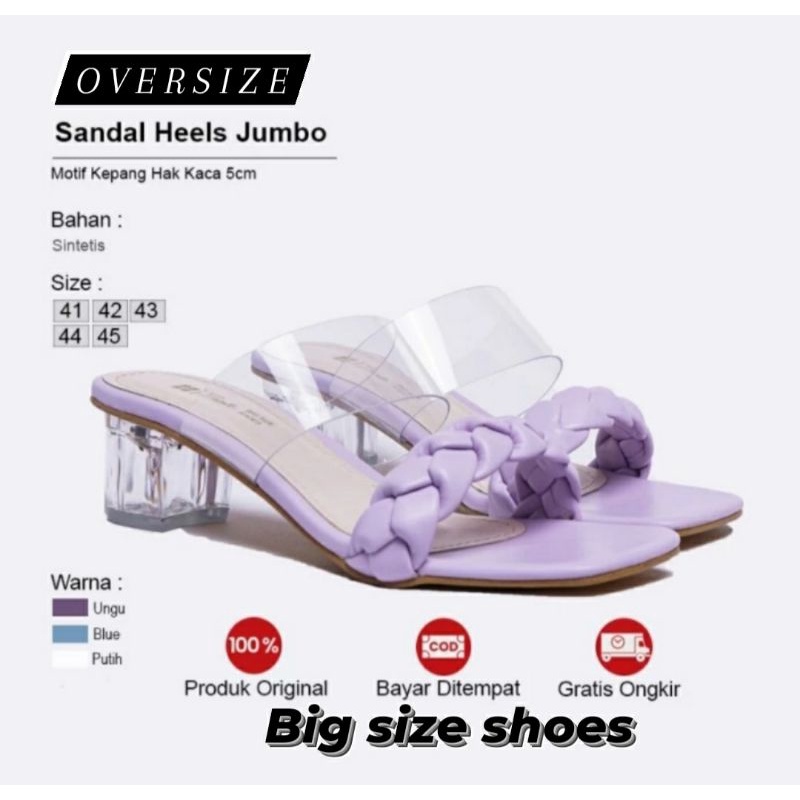 Sandal Wanita Uk Big Size Jumbo 41,42,43,44,45 Hak 5cm/Sendal Heel Pesta/Sandal Kaca Santai Cantik/Sandal Keundangan Nyaman Di Pakai