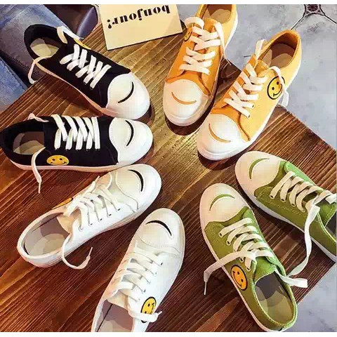 DINDA SEPATU SNEAKERS KANVAS SMILE TRENDY MURAH - HIJAU HITAM KUNING DAN PUTIH