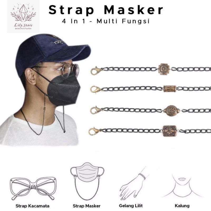 [Bayar Di Tempat] Strap Masker Kalung Pria/Wanita Kacamata Pria Rantai Hitam Keren Korea 4 in 1