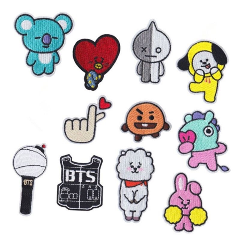 KPOP BTS bt21 Patch Bordir Kain untuk Aplikasi Pakaian