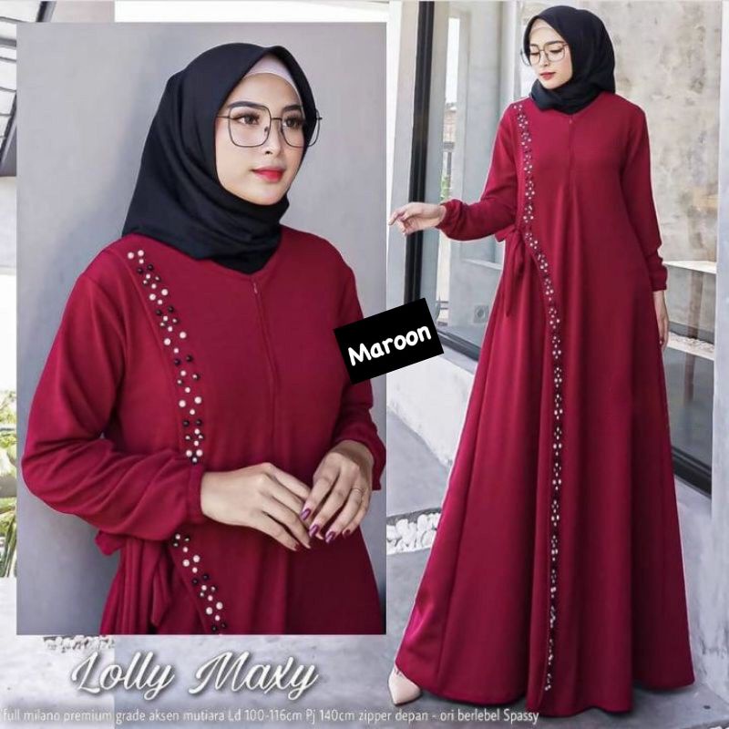 Lolly Maxy - Gamis Milano Premium LD100+ Busui / Aplikasi Mutiara / 266-6089