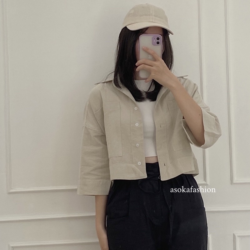 ASOKA Kara Crop Top 991 - Kemeja Crop Oversize - Outer Oversized Shirt Linen