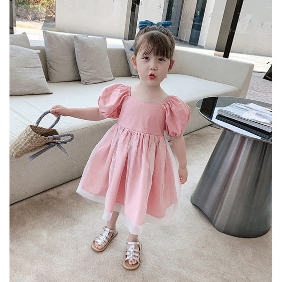 Dress Anak Perempuan Korean Fashion Full Pink Short Sleeve Gaun 1-4 Tahun