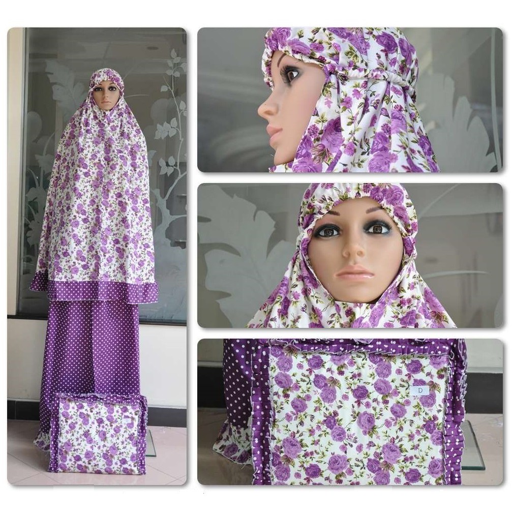 Mukena Katun Flower Ungu Tua Plus Tas