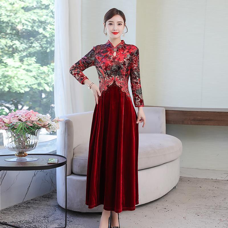 Improved cheongsam dress for women to attend the wedding mother's medium and long high-end evening d