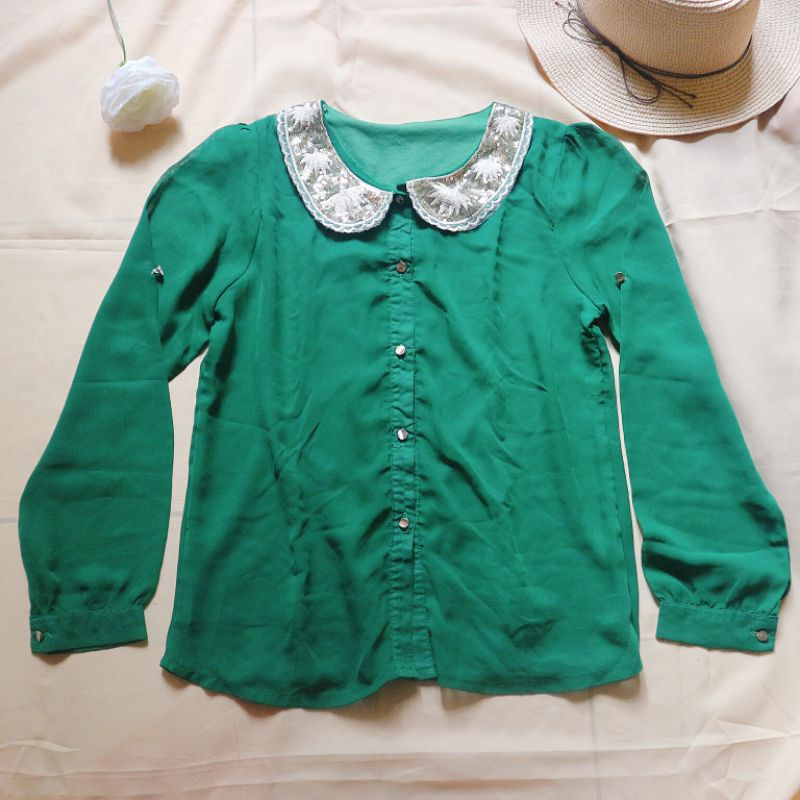 Kemeja Hijau / KEMEJA POLOS, KEMEJA BASIC ADEM RAYON SIFON / Basic Outer Atasan Wanita