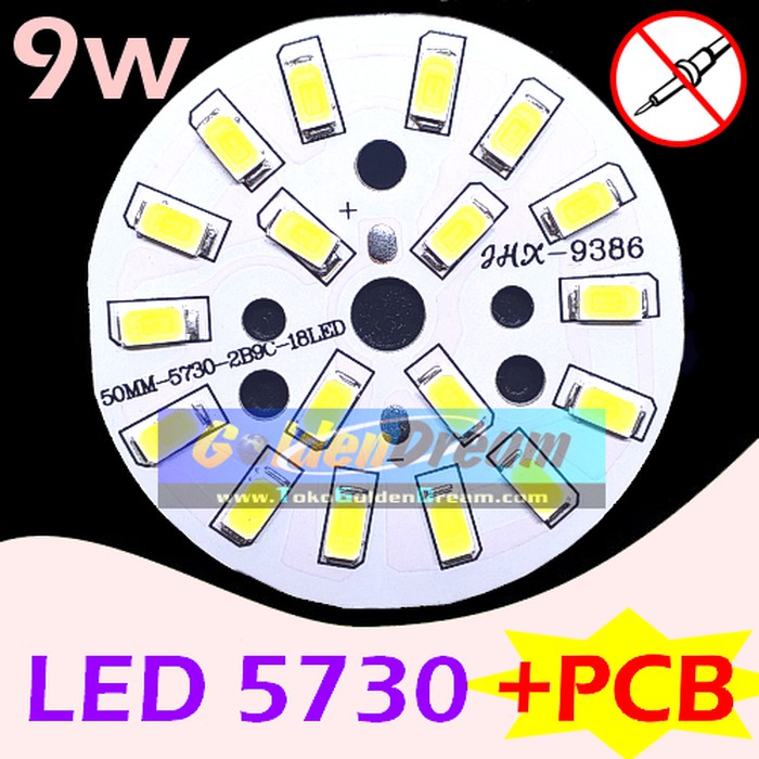 9w LED 5730 Putih + PCB Aluminium Heatsink Lampu SMD Terang Siap Pakai