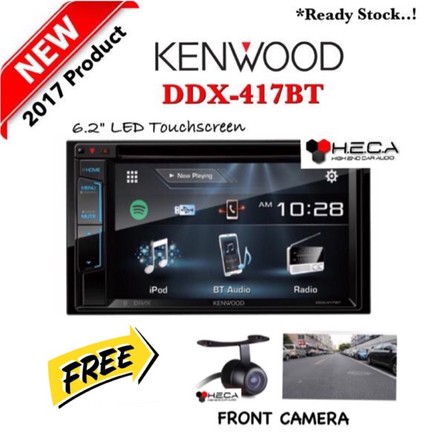Paket Audio Mobil Kenwood DDX-417BT Double din DDX417BT Tape DDX 417 BT Head Unit + Front Camera