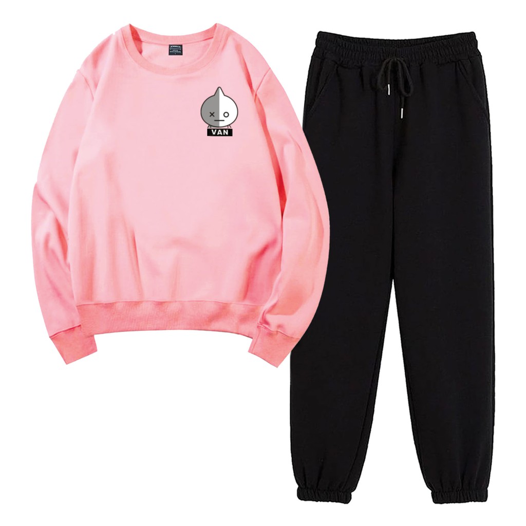 BESS - Baju Setelan Wanita Murah / Setelan Sweater + Jogger Hitam - LOGO VAN