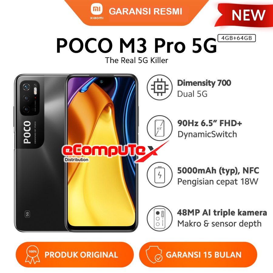 HANDPHONE XIAOMI POCO M3 PRO 5G 4/64 BLACK / XI AOMI POCOPHONE M 3 PRO 5 G 4+64 HITAM ORIGINAL GARANSI RESMI