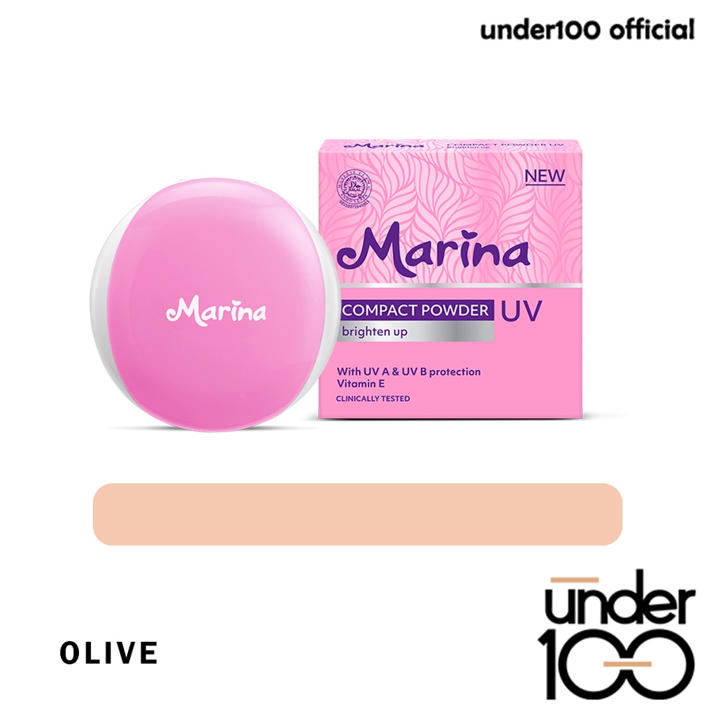 ❤ UNDER100 ❤ MARINA Compact Powder UV Protection Brighten Up | Vitamin E | Bedak Padat | Face Powder | BPOM