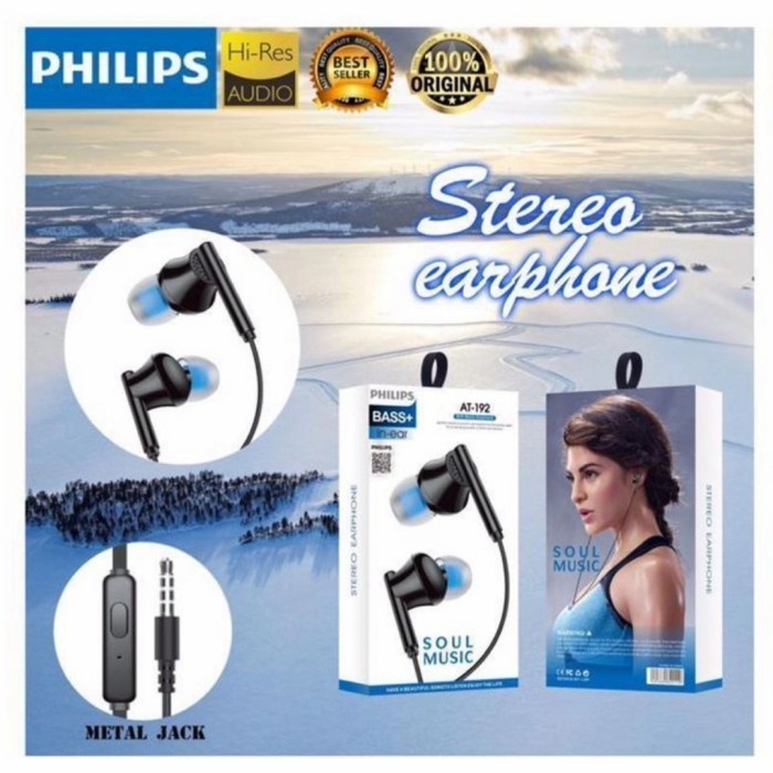 Handsfree Headset Earphone Philips AT-192 Plus Mic Stereo Suara Bagus Grosir