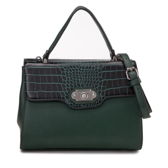 HUER Movvi Croc Embossed Satchel Bag(9358-069)Green