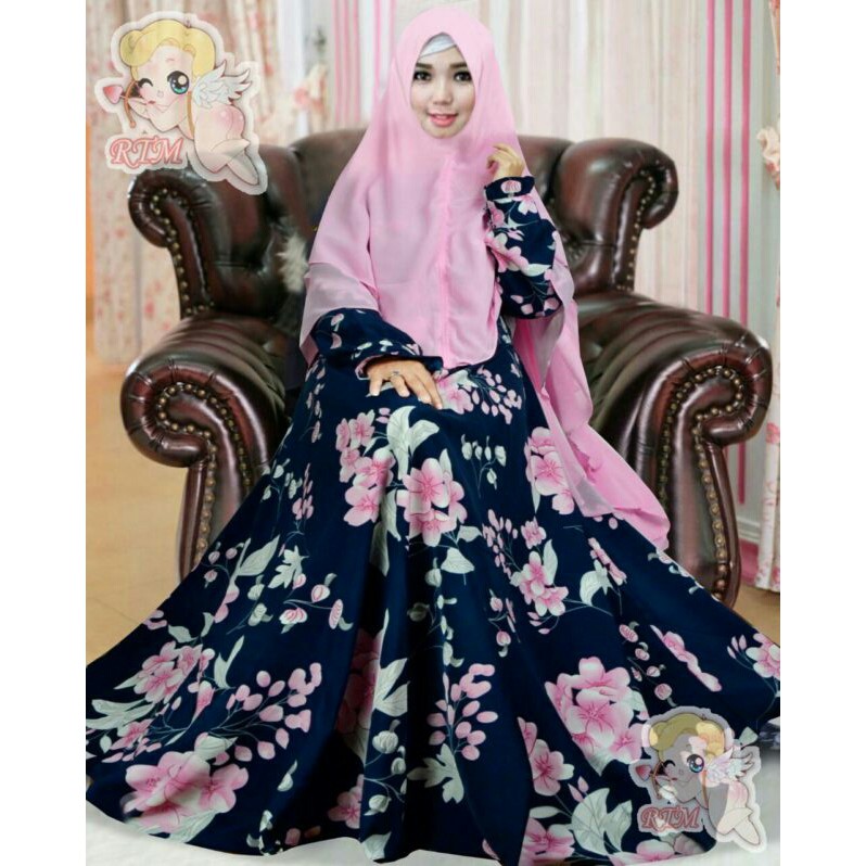Gamis Syari Fadilah Navy Pink Jumbo