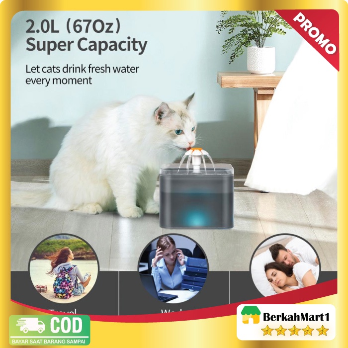 Water Dispenser Fountain Water Pets Dog Cat Tempat Minum Hewan Anjing Kucing 2 Liter Original