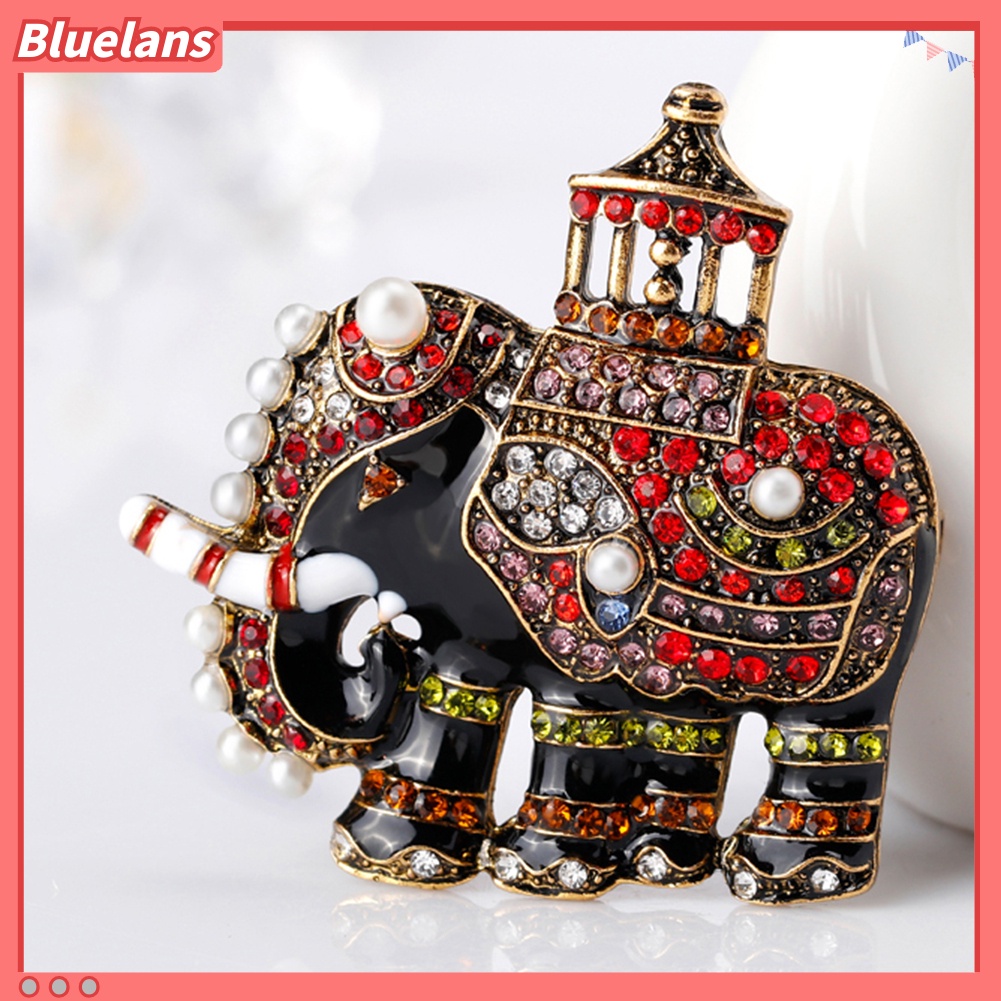 Bluelans Bros Pin Bentuk Gajah Thailand Retro Hias Mutiara Berlian Imitasi Warna-Warni Untuk Wanita