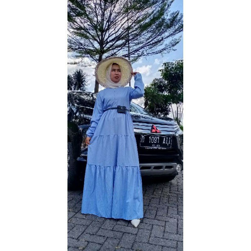 Long Dress Wanita / Party Dress FREE BELT DENIM DRESS Lebaran