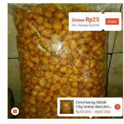 

(COD/Bayar Ditempat)Cimol kering SiNAR (1kg )wangi daun jeruk/segerrr