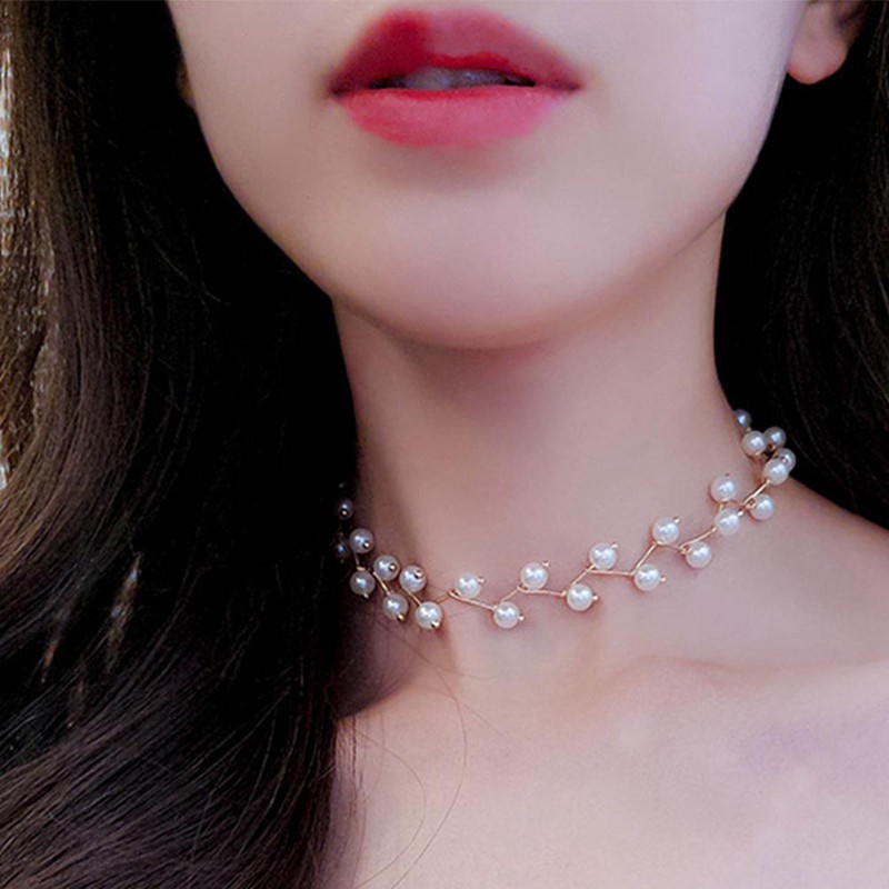 Statement Necklace Charm Simulated Pearl Beads Choker Necklace For Women Kolye Collier Femme