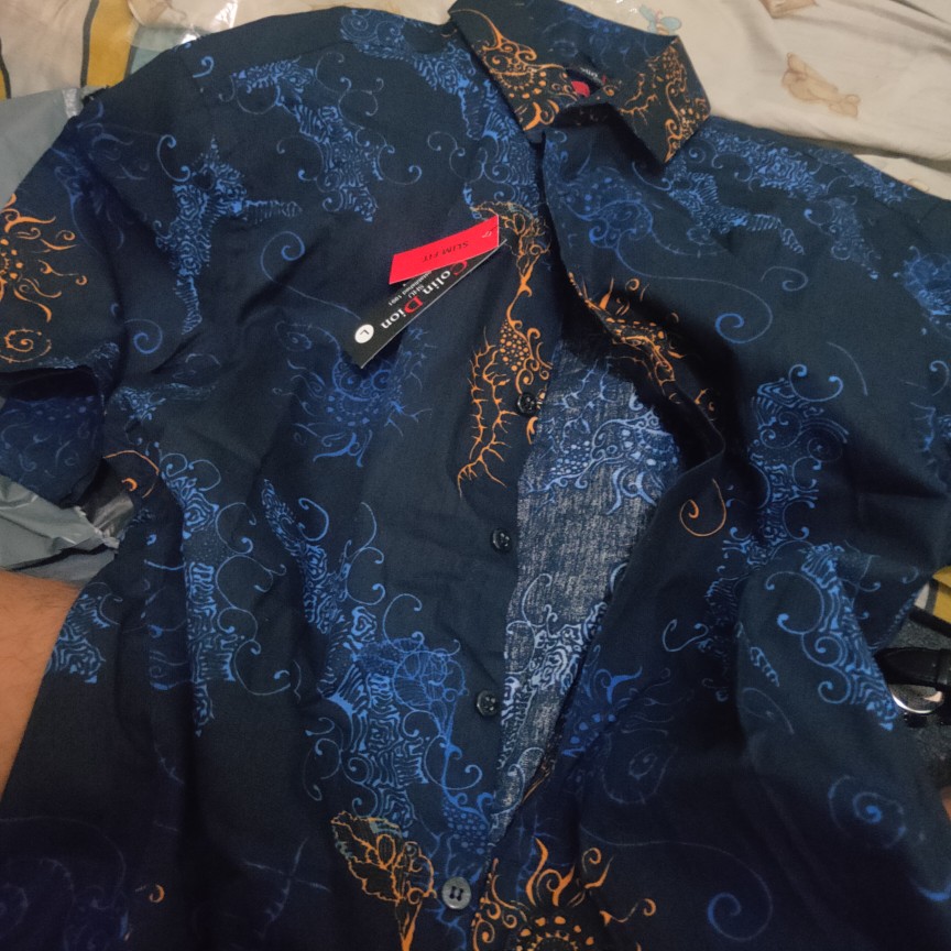 Kemeja Batik Pria Slim Fit Modern Mewah Lengan Pendek Slimfit Ob411