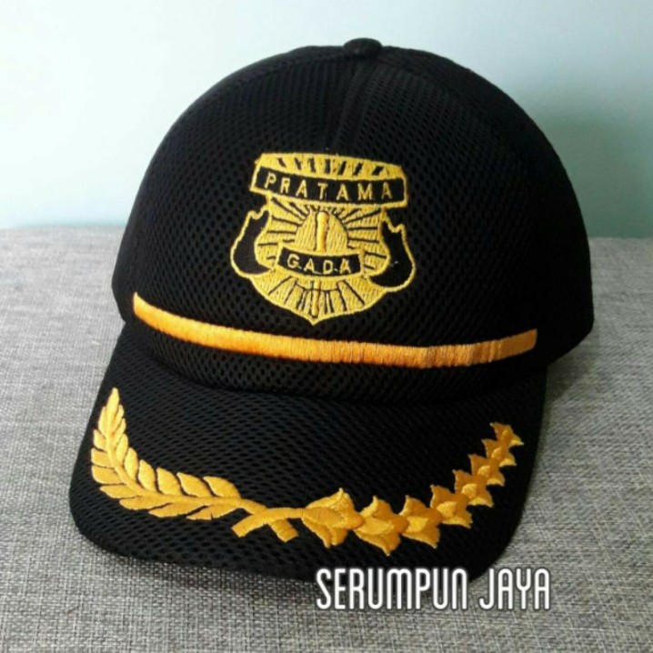 TOPI GADA PRATAMA - TOPI GADA PRATAMA BORDIR PADI KAPAS JARING DOUBLE MESH HITAM