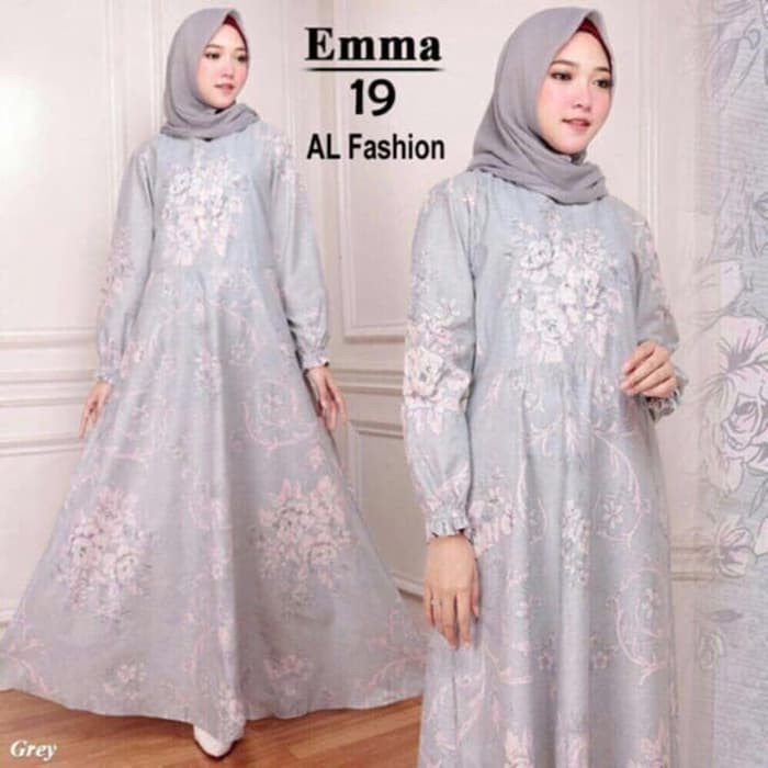 Maxi Emma Abu Baju Muslim Wanita Gamis Model Kekinian Terbaru - Abu-Abu Muda, Xl