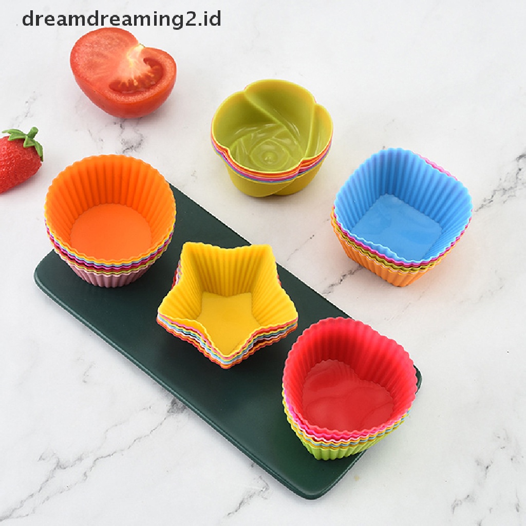 7pcs / lot Cetakan Kue Muffin / Cupcake Bentuk Bulat Bahan Silikon