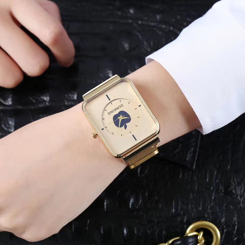 Rowling ( Jam- 23) Jam Tangan Analog Kotak Dunking Strap Stainless Steel  Gesper Magnet Untuk Wanita Import TANPA ACCESORIS