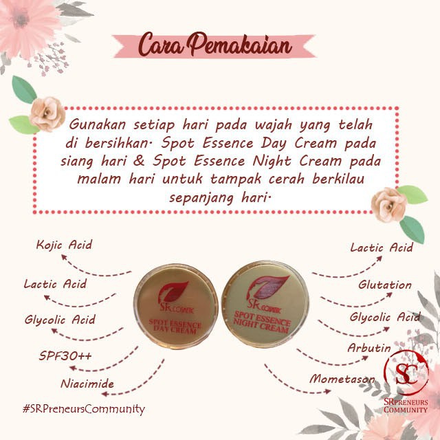 TUMPAS BEKAS JERAWAT , FLEK HITAM &amp; NODA WAJAH ..!! SPOT ESSENCE DAY &amp; NIGHT CREAM SR12 STANDAR BPOM