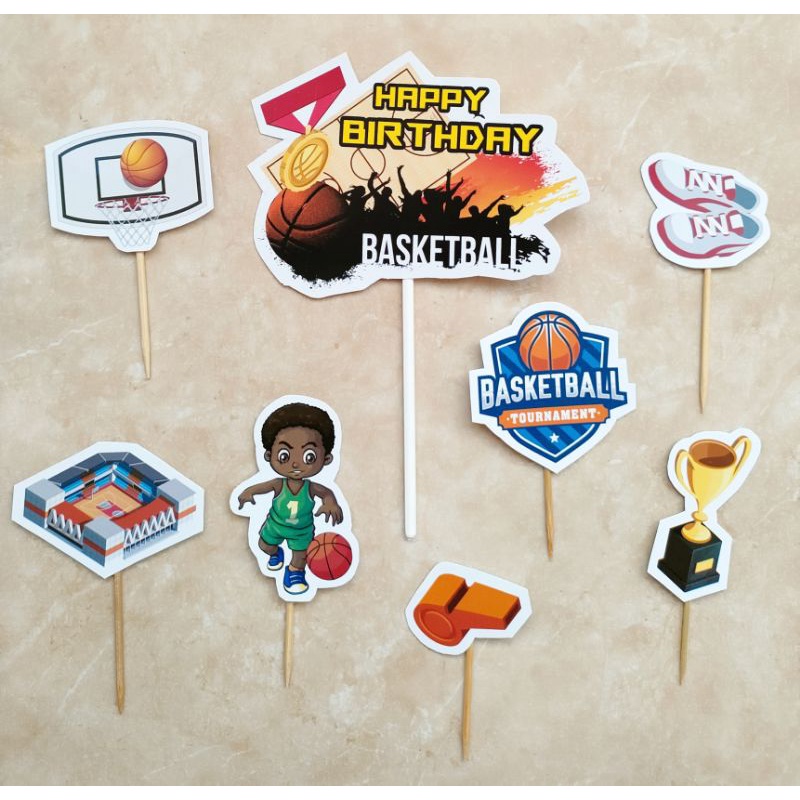 topper toper hiasan tusukan kue cake nasi tumpeng ulang tahun happy birthday karakter baskeball bola