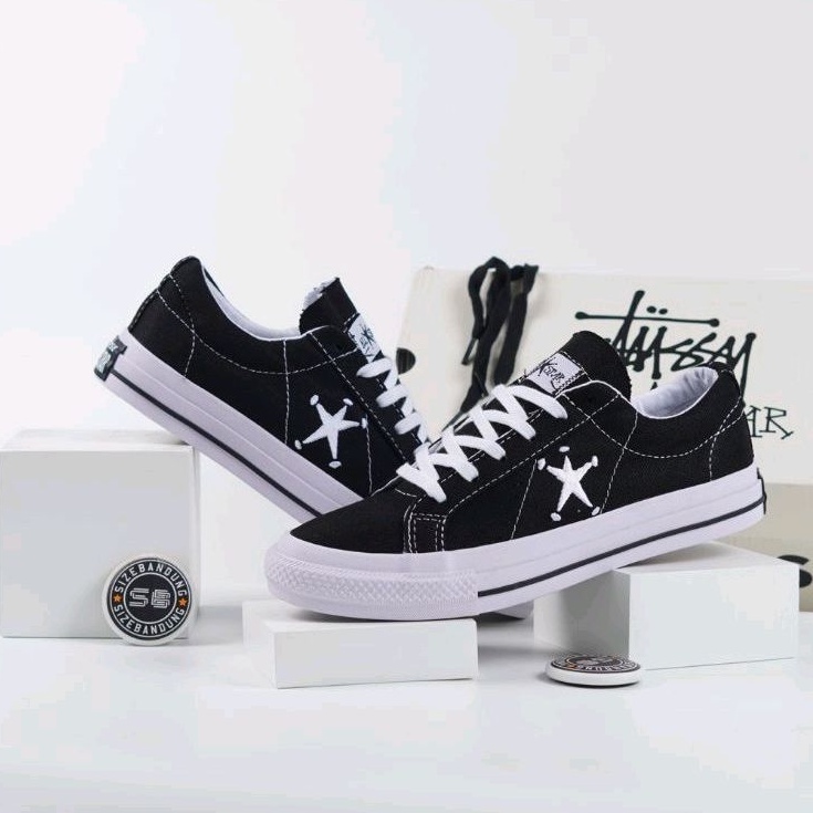 Sepatu Converse One Star  X Stussy Black White