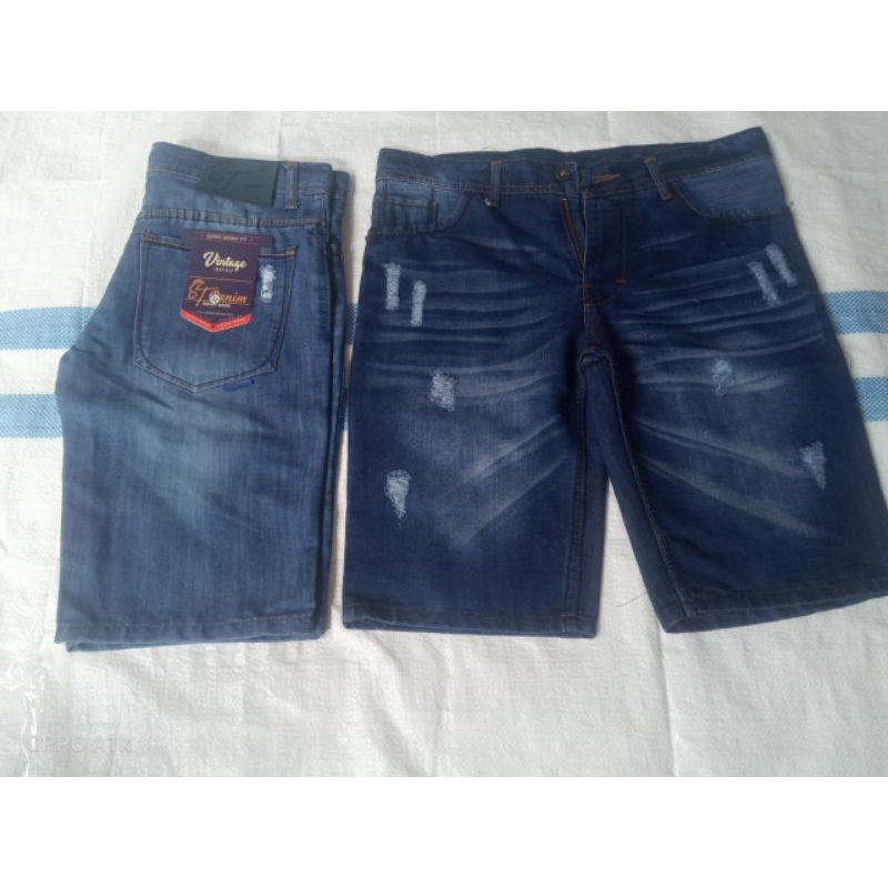 Celana Jeans Pendek Pria Model Sobek Bahan Jeans Strecth Melar Distro Celana Pendek Pria Size 27-38