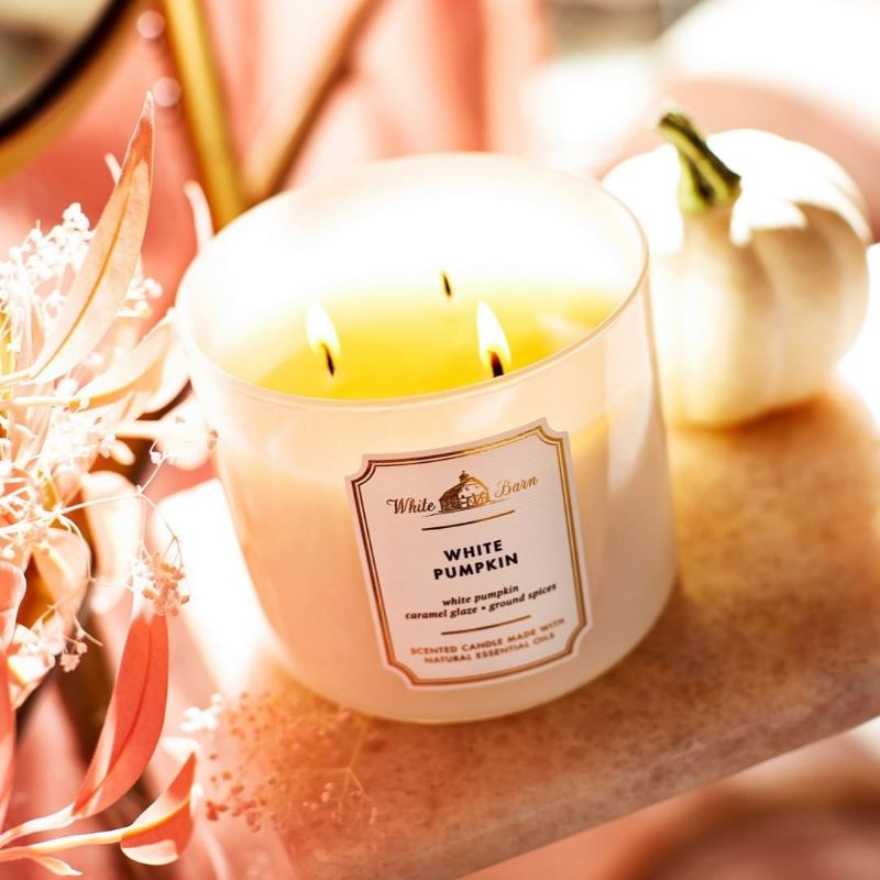 BATH &amp; BODY WORKS BBW WHITE PUMPKIN 3-WICK SCENTED CANDLE 411 G LILIN WANGI 3 SUMBU UKURAN BESAR PENGHARUM RUANGAN