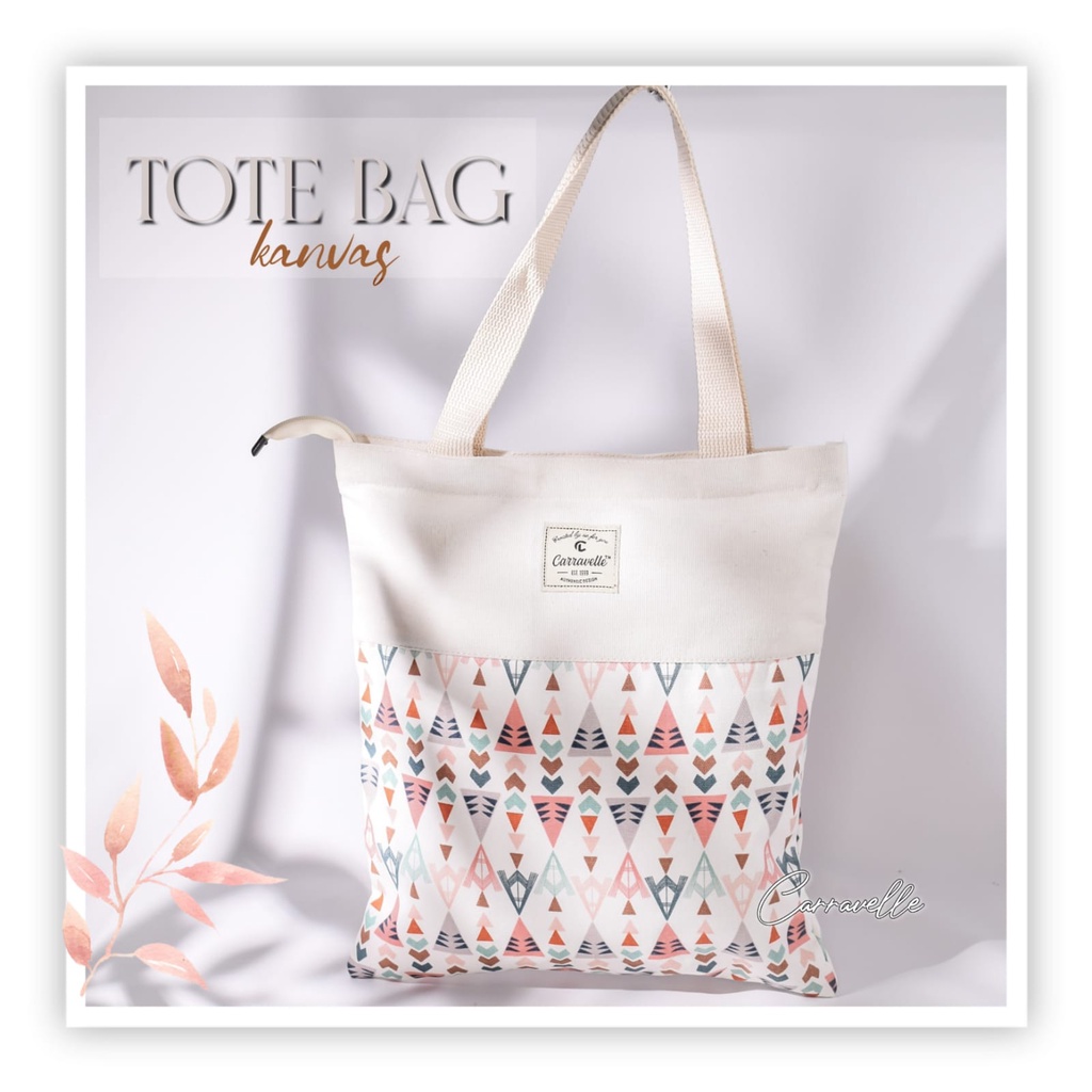 Tas Wanita Tote Bag Aesthetic resleting totebag kuliah cewek kekinian bahan kanvas polos dan Canvas motif bisa custom sablon untuk gift souvenir pernikahan seminar dll