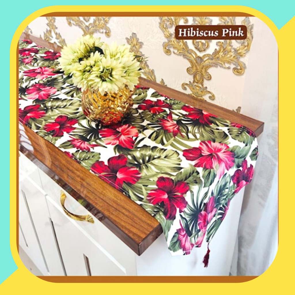 Hibiscus Pink Taplak Meja Tamu Minimalis Persegi Panjang Mewah Taplak Meja Panjang Motif Minimalis U