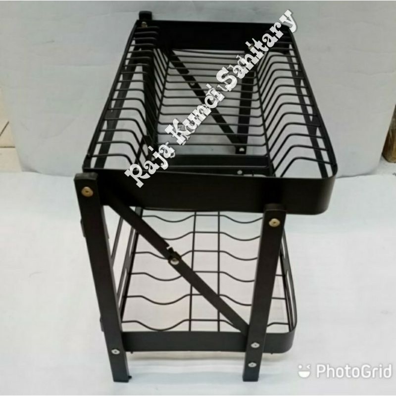 Rak Piring Lipat Stainless Hitam/Black/Rak Piring 2 Susun Lipat Hitam/Rak Dapur/Rak Kitchen Set