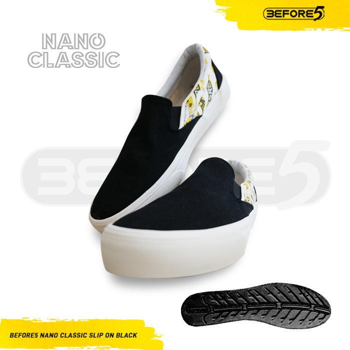 READY Sepatu Sneakers Pria Slip On Before5 Nano Classic Black - 41 TERLARIS