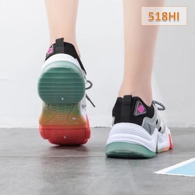 Sepatu Sneakers Wanita Sol Pelangi Keren Terbaru AS 160 Lullaby Fashion Korea Sol Tebal 5 Cm Abu Hitam Oren Putih Tosca (518)